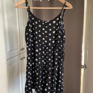 Cross-Back Strappy Black Floral Summer Dress